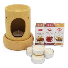 Seramik Buhurdanlık Seti - 3 Adet HEM Buhur Yağı + 5 Adet Mum