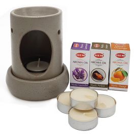 Seramik Buhurdanlık Seti - 3 Adet HEM Buhur Yağı + 5 Adet Mum