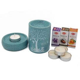 Seramik Buhurdanlık Seti - 3 Adet HEM Buhur Yağı + 5 Adet Mum