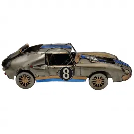 El Yapımı Vintage Metal Yarış Arabası Biblo - Kaynak Detaylı Dekoratif Araba