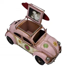 Vintage El Yapımı Vosvos Araba Masaüstü Süsü, Kalemlik ve Fotoğraf Çerçevesi