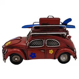 Vintage Vosvos Metal Araba Kumbara ve Fotoğraf Çerçevesi - Çiçek Desenli Nostaljik Dekor