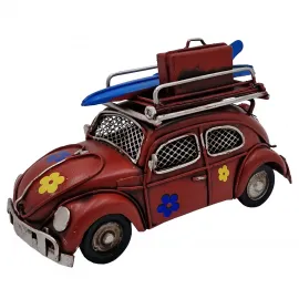 Vintage Vosvos Metal Araba Kumbara ve Fotoğraf Çerçevesi - Çiçek Desenli Nostaljik Dekor