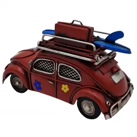 Vintage Vosvos Metal Araba Kumbara ve Fotoğraf Çerçevesi - Çiçek Desenli Nostaljik Dekor