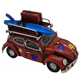 Vintage Vosvos Metal Araba Kumbara ve Fotoğraf Çerçevesi - Çiçek Desenli Nostaljik Dekor