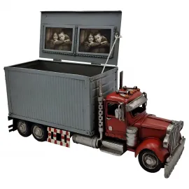 Dekoratif Metal Kamyon ve El Yapımı Tır Modeli Saklama Kutusu - Fotoğraf Çerçeveli