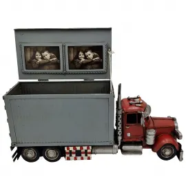 Dekoratif Metal Kamyon ve El Yapımı Tır Modeli Saklama Kutusu - Fotoğraf Çerçeveli