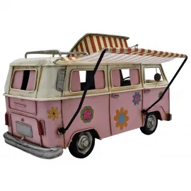 Retro Tenteli VW Minibüs Dekoratif Metal Model - Nostaljik Camper Van Hediyelik Vosvos Araba