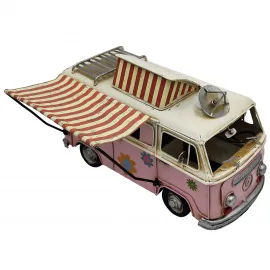 Retro Tenteli VW Minibüs Dekoratif Metal Model - Nostaljik Camper Van Hediyelik Vosvos Araba