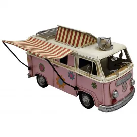 Retro Tenteli VW Minibüs Dekoratif Metal Model - Nostaljik Camper Van Hediyelik Vosvos Araba