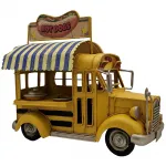 Vintage Sarı Metal Hot Dog Otobüs Modeli - Retro Fast Food Temalı Dekoratif Figür