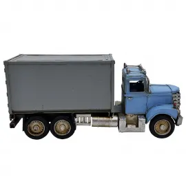 Vintage Mavi Dev: El Yapımı Metal Dekoratif Konteyner Tır & Dorseli Kamyon Modeli