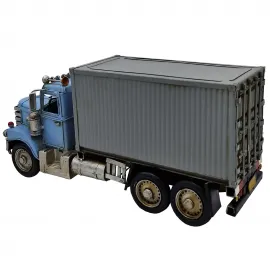 Vintage Mavi Dev: El Yapımı Metal Dekoratif Konteyner Tır & Dorseli Kamyon Modeli