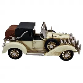 Küçük Boy Eskitme Metal Antika Araba Maketi - Vintage Roadster Dekor