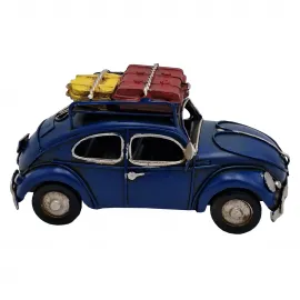 Küçük Boy Dekoratif Metal Eskitme Mavi Vosvos Araba - Vintage Biblo