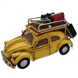 Küçük Boy Vintage Sarı Vosvos Araba Kumbara ve Çerçeveli Dekoratif Metal Biblo