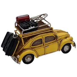 Küçük Boy Vintage Sarı Vosvos Araba Kumbara ve Çerçeveli Dekoratif Metal Biblo