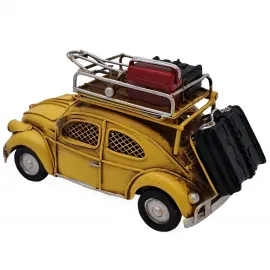 Küçük Boy Vintage Sarı Vosvos Araba Kumbara ve Çerçeveli Dekoratif Metal Biblo