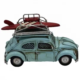 Vintage Mavi Sörf Tahtalı Vosvos Araba Kumbara ve Çerçeveli Dekoratif Metal Biblo