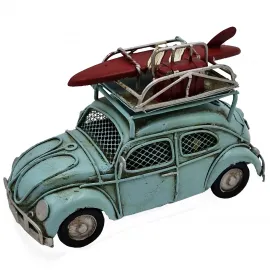 Vintage Mavi Sörf Tahtalı Vosvos Araba Kumbara ve Çerçeveli Dekoratif Metal Biblo