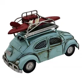 Vintage Mavi Sörf Tahtalı Vosvos Araba Kumbara ve Çerçeveli Dekoratif Metal Biblo