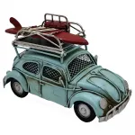 Vintage Mavi Sörf Tahtalı Vosvos Araba Kumbara ve Çerçeveli Dekoratif Metal Biblo