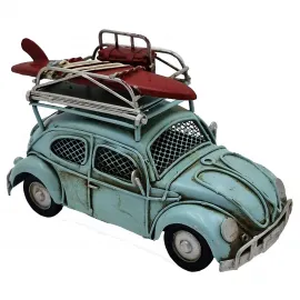 Vintage Mavi Sörf Tahtalı Vosvos Araba Kumbara ve Çerçeveli Dekoratif Metal Biblo