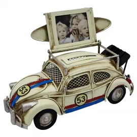 Vintage Herbie 53 Vosvos Metal Araba Kumbara ve Fotoğraf Çerçevesi - Sörf Tahtalı Nostaljik Dekor