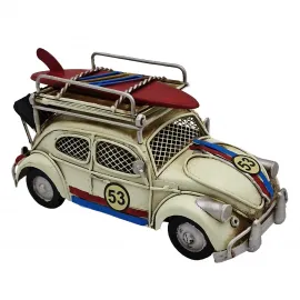 Vintage Herbie 53 Vosvos Metal Araba Kumbara ve Fotoğraf Çerçevesi - Sörf Tahtalı Nostaljik Dekor