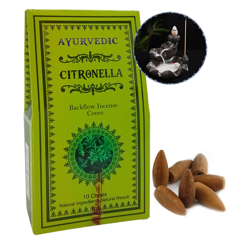 Ayurvedic Citronella Sinek Kovucu Geri Akışlı Şelale Tütsü - 10 Adet