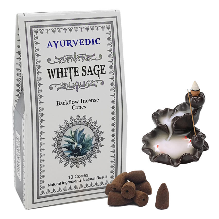 Ayurvedic White Sage Beyaz Adaçayı Geri Akışlı Şelale Tütsü