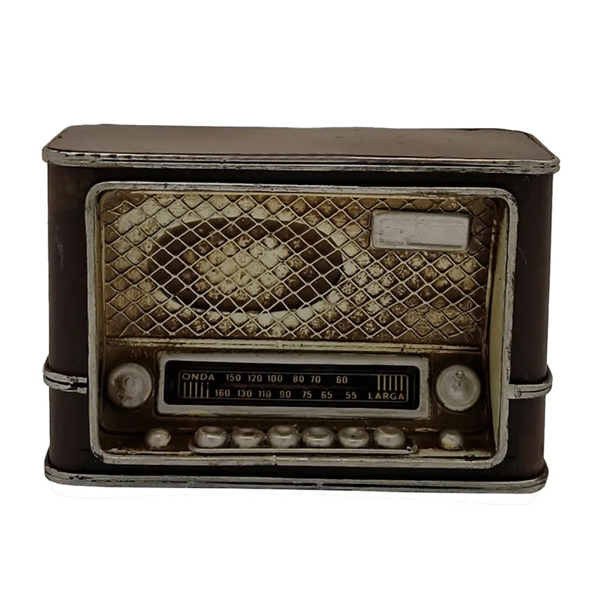 Dekoratif Vintage Metal Mini Radyo Biblo - Kahverengi