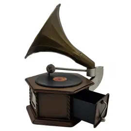 Dekoratif Vintage Çekmeceli Metal Gramofon Biblo