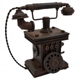 El Yapımı Vintage Metal Telefon Kumbara Antik Dekor Biblo