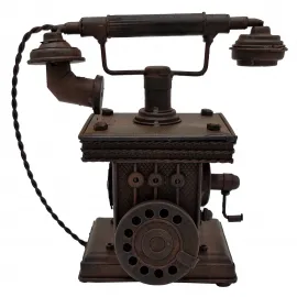 El Yapımı Vintage Metal Telefon Kumbara Antik Dekor Biblo