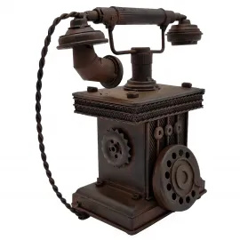 El Yapımı Vintage Metal Telefon Kumbara Antik Dekor Biblo