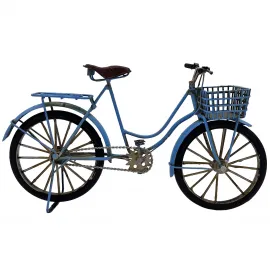 Nostaljik Mavi Ön Sepetli Dekoratif Metal Bisiklet Biblo