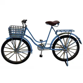 Nostaljik Mavi Ön Sepetli Dekoratif Metal Bisiklet Biblo