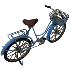 Nostaljik Mavi Ön Sepetli Dekoratif Metal Bisiklet Biblo