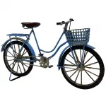 Nostaljik Mavi Ön Sepetli Dekoratif Metal Bisiklet Biblo