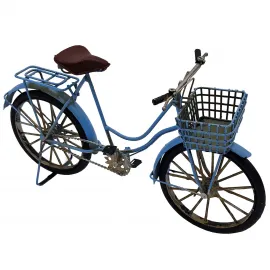 Nostaljik Mavi Ön Sepetli Dekoratif Metal Bisiklet Biblo