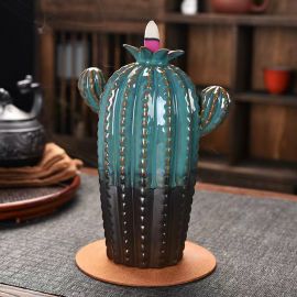 Kaktüs Seramik Buhurdanlık Geri Akışlı Tütsülük (Büyük Boy)