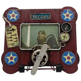 Retro El Yapımı Pilot ve Uçak Temalı Metal Fotoğraf Çerçevesi