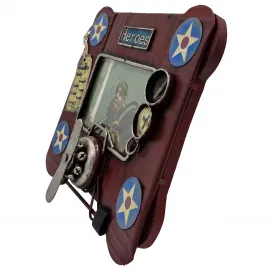 Retro El Yapımı Pilot ve Uçak Temalı Metal Fotoğraf Çerçevesi