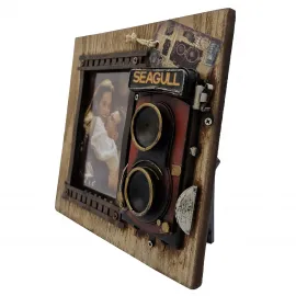 Vintage Kamera Tasarımlı Ahşap Metal Fotoğraf Çerçevesi - "Seagull"