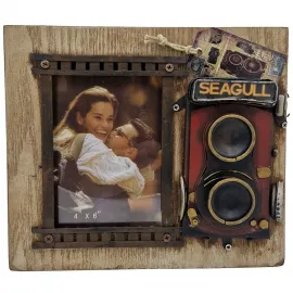 Vintage Kamera Tasarımlı Ahşap Metal Fotoğraf Çerçevesi - "Seagull"