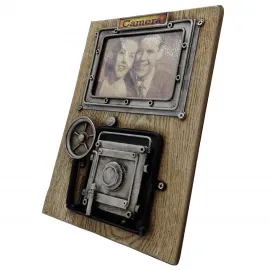 Vintage Fotoğraf Makinesi Tasarımlı Ahşap Metal Fotoğraf Çerçevesi