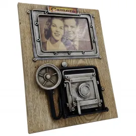 Vintage Fotoğraf Makinesi Tasarımlı Ahşap Metal Fotoğraf Çerçevesi