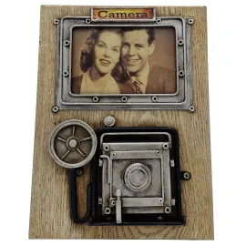 Vintage Fotoğraf Makinesi Tasarımlı Ahşap Metal Fotoğraf Çerçevesi