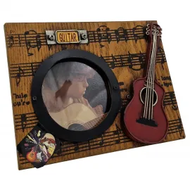 Gitar ve Müzik Temalı Ahşap Metal Fotoğraf Çerçevesi - "Melodi Anıları"